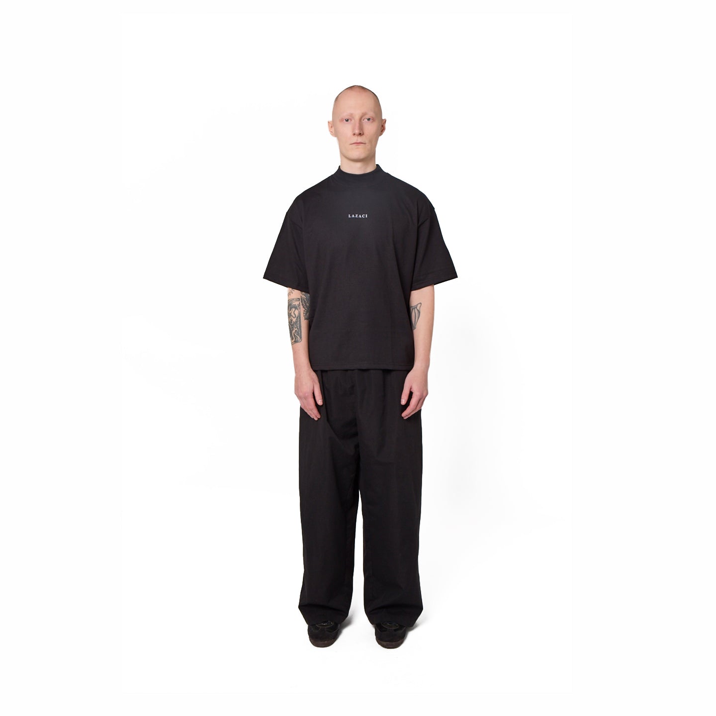 Lazaci Clan Mock Neck T-Shirt - BLK / WHI